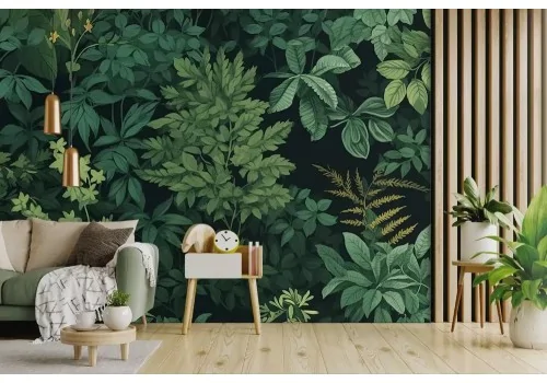 Carta da parati piante verdi sfondo scuro