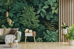 Carta da parati piante verdi su sfondo scuro