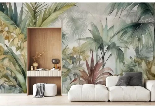 Carta da parati paesaggio giungla acquerello 2