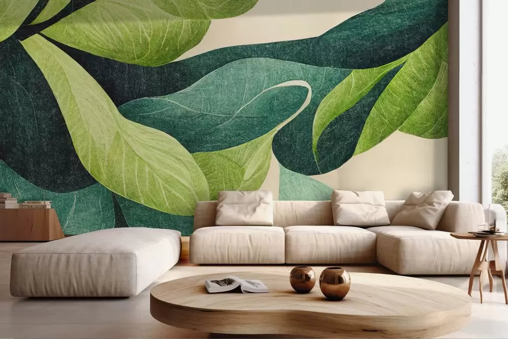 Carta da parati foglie verdi astratta