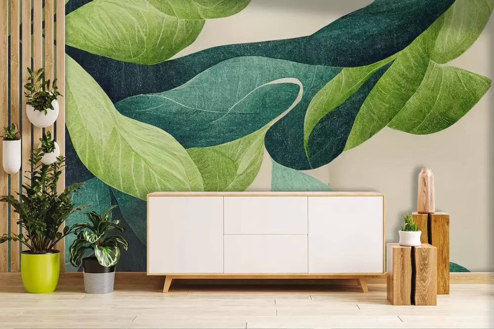 Aggiungi freschezza ai tuoi spazi con foglie verdi astratte