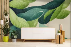 Aggiungi freschezza ai tuoi spazi con foglie verdi astratte Aggiungi freschezza ai tuoi spazi con foglie verdi astratte