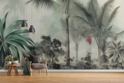 Carta da parati paesaggio tropicale effetto nebbia vintage