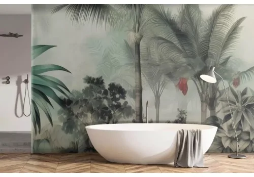 Carta da parati paesaggio tropicale effetto nebbia vintage 2