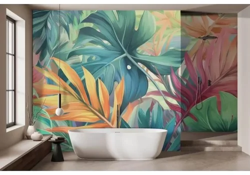 Carta da parati foglie tropicali colorate
