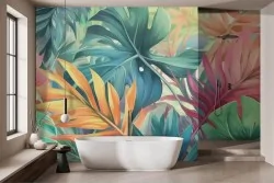 Carta da parati foglie tropicali colorate e vivaci