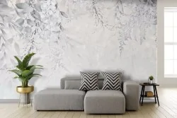 Carta da parati foglie grigie raffinate