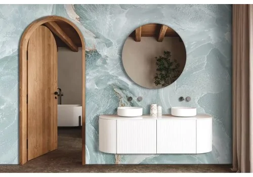 Carta da parati onde di marmo verde acqua 2