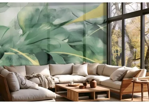 Carta da parati foglie verdi con oro