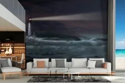 Wallpaper illustration of a lighthouse in a stormy sea and wall stickers