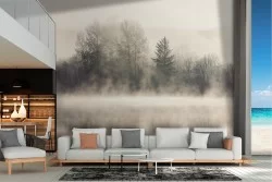 Carta da Parati lago con foresta paesaggio grigio