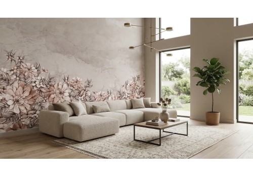 Carta da parati fiori romantici tonalità rosa 2