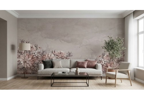 Carta da parati fiori romantici tonalità rosa