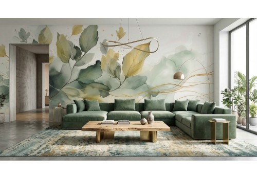 Carta da parati foglie acquerello - Raffinata delicatezza