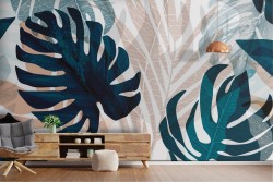Abstract Wallpaper Modern Tropical Leaves