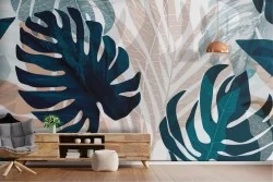 Abstract Wallpaper Modern Tropical Leaves