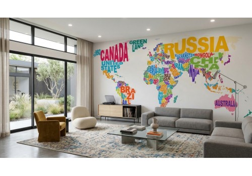 Carta da parati mappamondo colorato nazioni 2