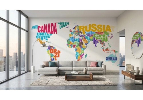 Carta da parati mappamondo colorato nazioni