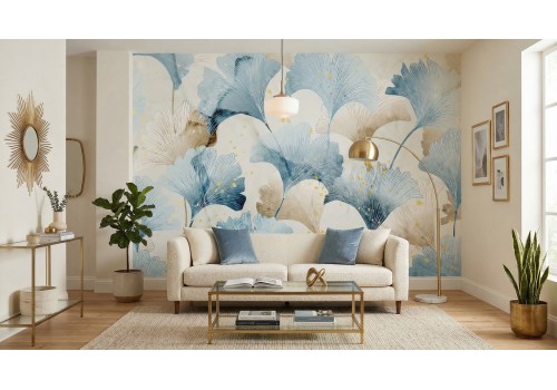 Carta da parati fiori celeste e beige | Certificata