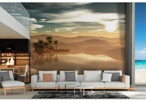 Desert oasis landscape wallpaper