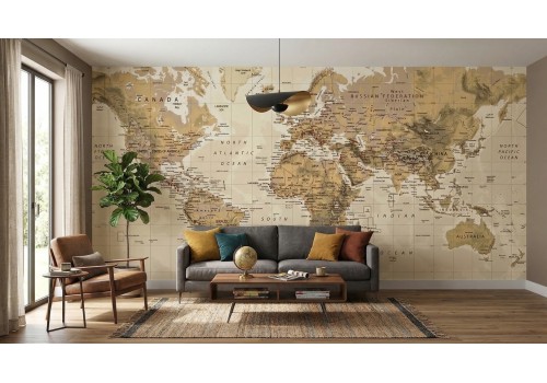 Carta da parati mappamondo citta famose vintage