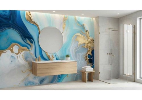 Carta da parati astratta blu e oro 2