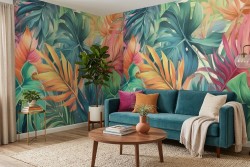 Carta da parati foglie tropicali salotto