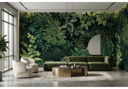 Carta da parati piante verdi sfondo scuro 2