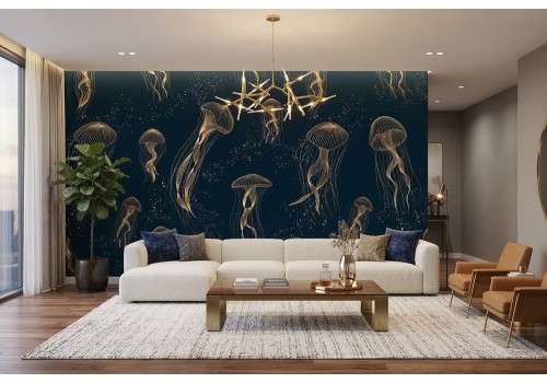 Carta da parati meduse stilizzate oro