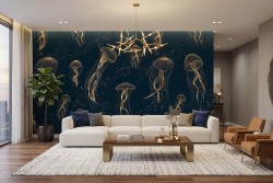 Carta da parati meduse stilizzate oro