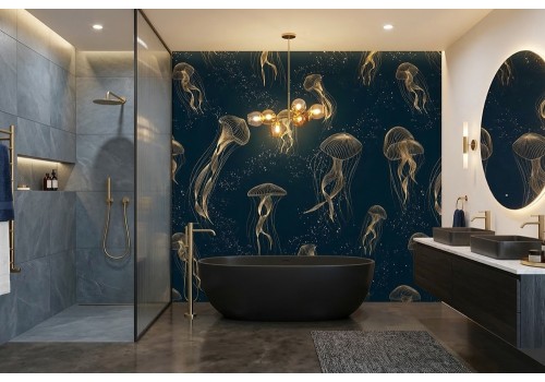 Carta da parati meduse stilizzate oro 2