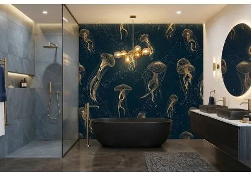 Carta da parati meduse stilizzate oro 2