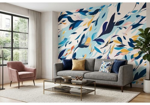 Carta da parati foglie colorate astratte 2
