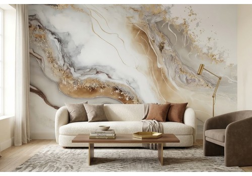 Carta da parati effetto marmo con venature oro