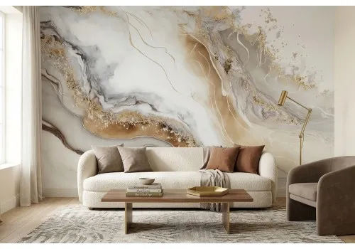 Carta da parati effetto marmo con venature oro