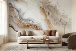 Carta da parati effetto marmo con venature oro