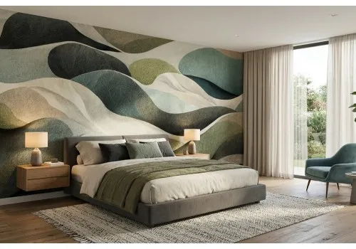 Carta da parati onde verdi astratte 2