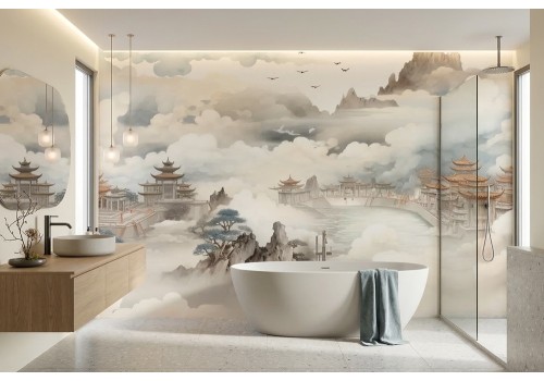 Carta da parati paesaggio orientale acquerello