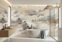 Carta da parati paesaggio orientale acquerello