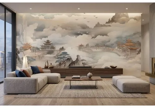 Carta da parati paesaggio orientale acquerello 2