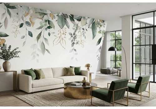 Carta da parati foglie acquerello eleganti 2