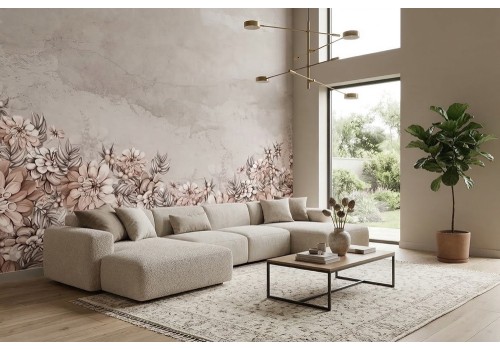 Carta da parati floreale effetto cemento 2