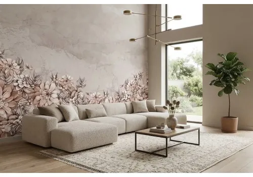 Carta da parati floreale effetto cemento 2