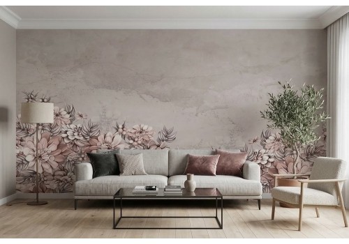 Carta da parati floreale effetto cemento