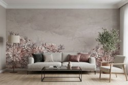Carta da parati floreale effetto cemento