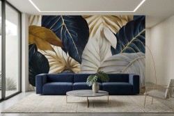 Carta da parati foglie grandi salotto