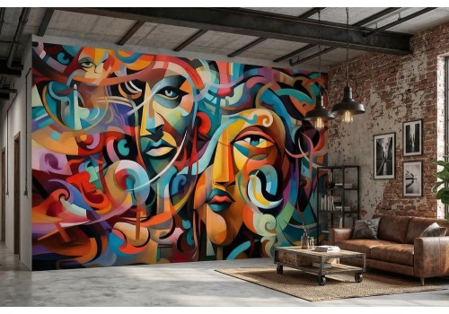 Carta da parati volti astratti colorati 2