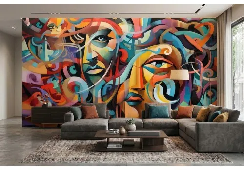 Carta da parati volti astratti colorati