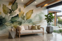 Carta da parati foglie acquerello - Raffinata delicatezza