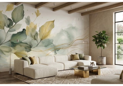 Carta da parati foglie delicate acquerello 2